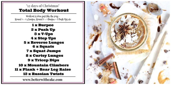 12 Days of Christmas {No Equipment} Total Body Workout + Iced Chai Spiced Gingerbread Latte
