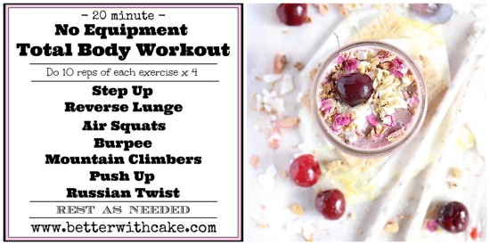 20 Minute {No Equipment} Total Body Workout & A Healthy Cherry Pie Smoothie