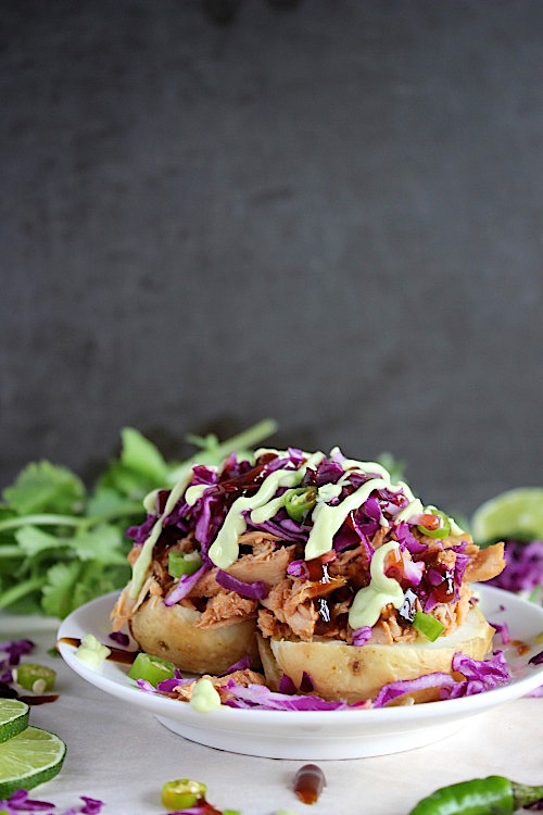 BBQ Chicken, Green Chili Baked Potatoes {Gluten Free & Paleo Friendly}
