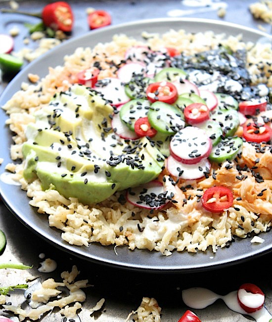 Salmon and Avocado Sushi Bowl {Gluten Free, Grain Free & Paleo Friendly}