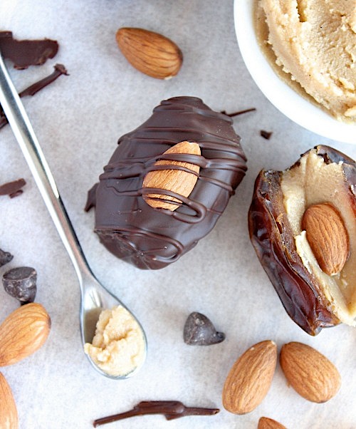 Dark Chocolate Coated Double Stuffed Dates {Gluten Free & Paleo Friendly} - www.betterwithcake.com