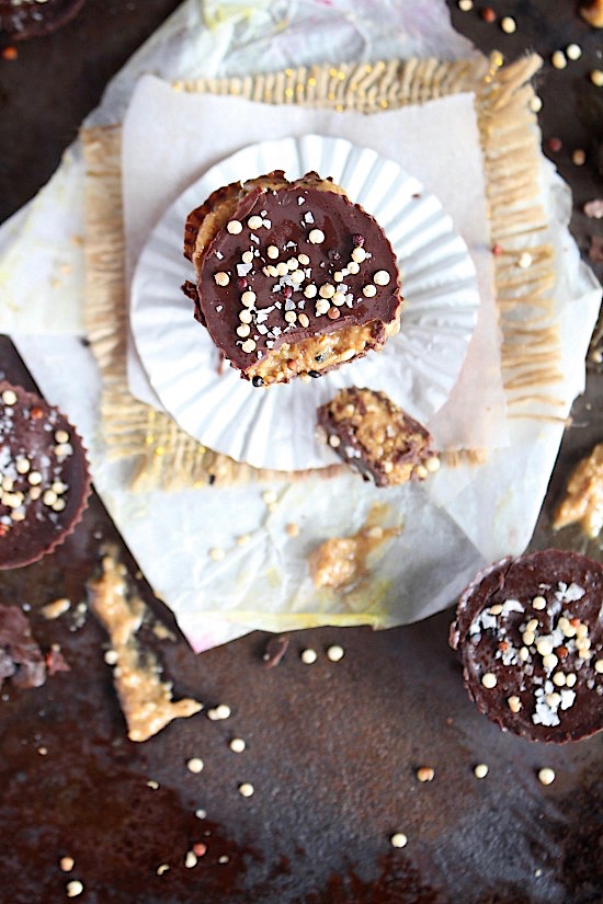 Salted Dark Chocolate Almond Butter Cups with Crispy Quinoa {Sugar Free, Gluten Free, Dairy Free, Vegan, Keto & Paleo Friendly} - www.betterwithcake.com