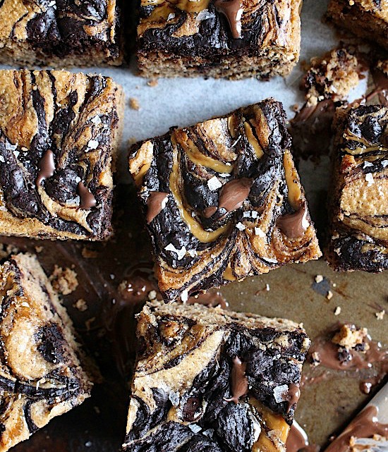 Flourless Choc Chip Marbled Swirled Cashew Butter Blondies