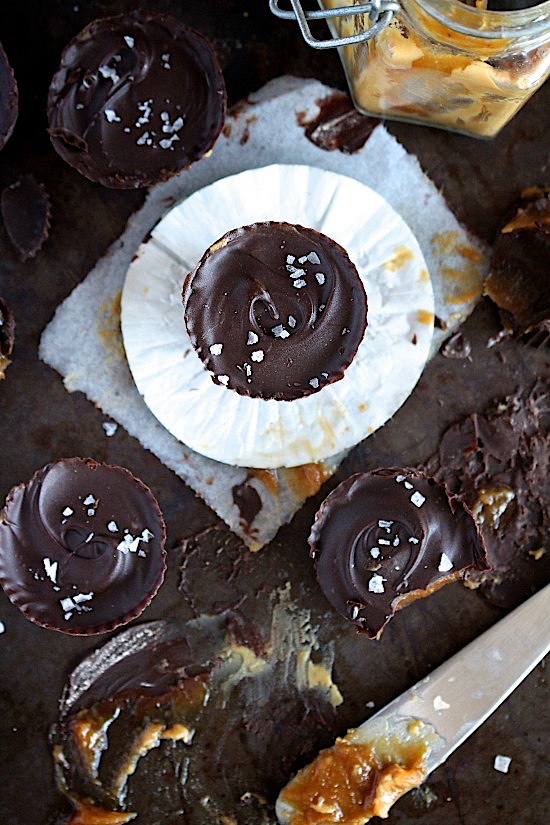 Healthy {Date Free} Salted Dark Chocolate Peanut BUtter Caramels - Gluten Free - Dairy Free - Refined Sugar Free - Low Carb - Vegan - Keto - Paleo Friendly - www.betterwithcake.com