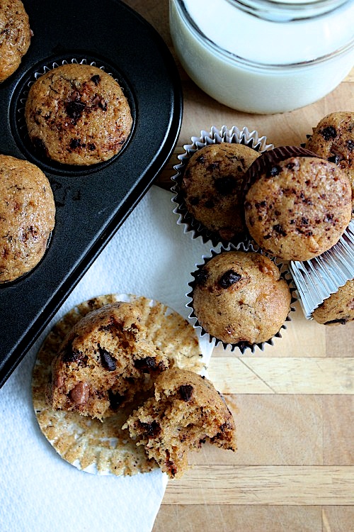 Banana, Brown Sugar and Caramel Choc Chip Wholewheat Mini Muffins
