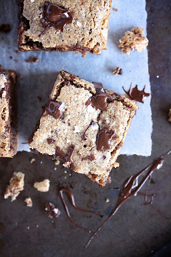 {Small Batch} Flourless Salted Choc Chip Almond Butter Blondies Gluten Free - Dairy free - Grain free - Refined sugar free - Low carb - Paleo - Keto & Vegan friendly - www.betterwithcake.com