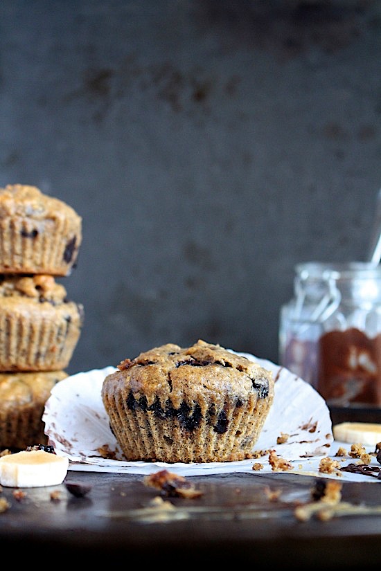 {Sugar Free} Peanut Butter Choc Chip Banana Muffins - Gluten Free - Dairy Free - Grain Free - Paleo - Vegan Friendly - www.betterwithcake.com