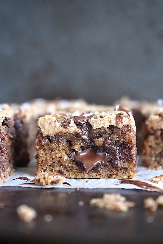 {Small Batch} Flourless Salted Choc Chip Almond Butter Blondies Gluten Free - Dairy free - Grain free - Refined sugar free - Low carb - Paleo - Keto & Vegan friendly - www.betterwithcake.com