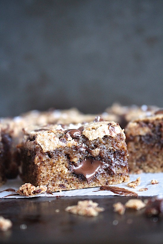 {Small Batch} Flourless Salted Choc Chip Almond Butter Blondies Gluten Free - Dairy free - Grain free - Refined sugar free - Low carb - Paleo - Keto & Vegan friendly - www.betterwithcake.com