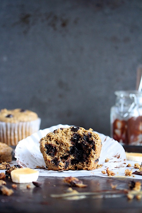 {Sugar Free} Peanut Butter Choc Chip Banana Muffins - Gluten Free - Dairy Free - Grain Free - Paleo - Vegan Friendly - www.betterwithcake.com
