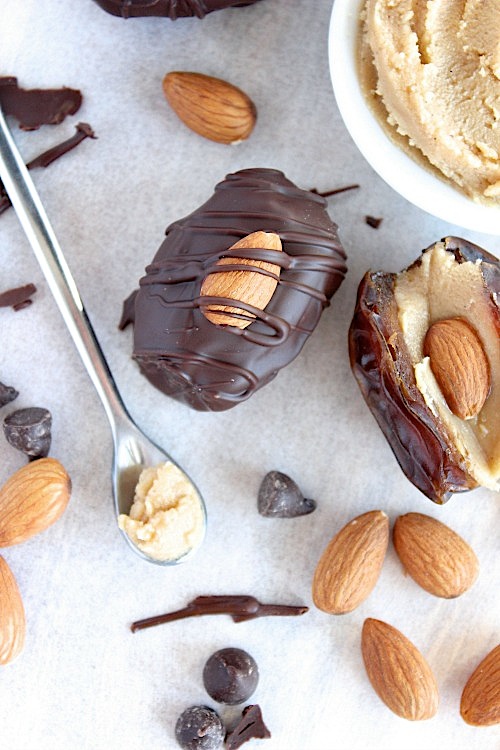 Dark Chocolate Coated Double Stuffed Dates {Gluten Free & Paleo Friendly} - www.betterwithcake.com