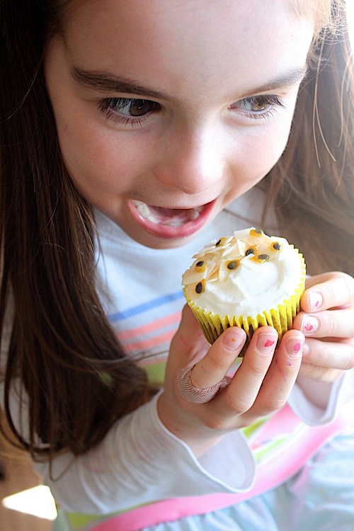Mango and Passionfruit Muffins with Coconut Yogurt Frosting - {Gluten Free, Grain Free & Paleo Friendly} - www.betterwithcake.com