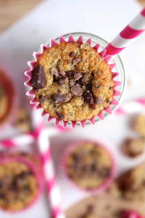 Vegan Flourless Vanilla Spiked Choc Chip Chia Mini Muffins