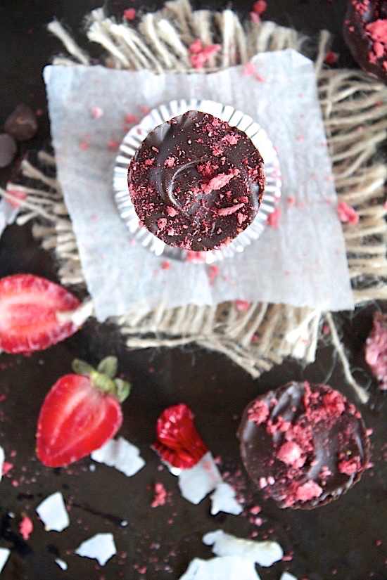 Healthy, Homemade Dark Chocolate Strawberry Coconut Butter Cups {Vegan, Gluten Free & Paleo Friendly}