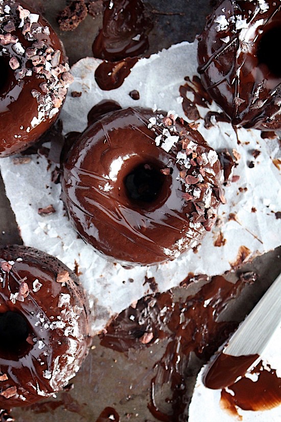 {Baked} Choc Chip Mocha Donuts with Salted Dark Chocolate Espresso Glaze {Gluten Free - Dairy Free - Refined Sugar Free - Low Carb - Vegan - Keto - Paleo} - www.betterwithcake.com