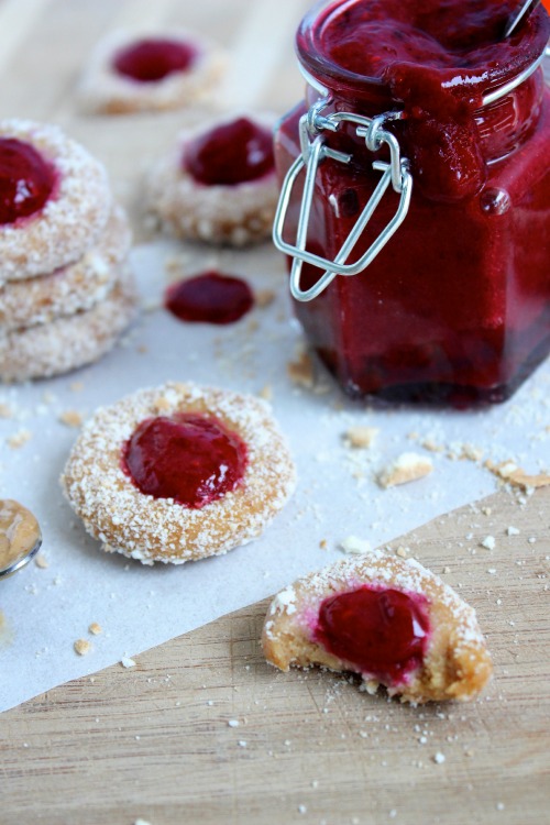 Fudgey, No-Bake PB and J Thumbprint Cookies