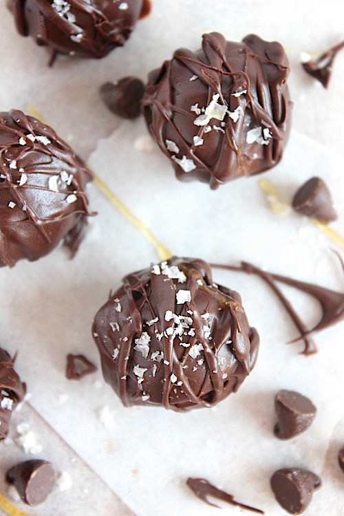 Deliciously Simple, Healthy, Homemade Dark Chocolate Coated Salted Caramels {Gluten Free & Paleo Friendly} - www.betterwithcake.com