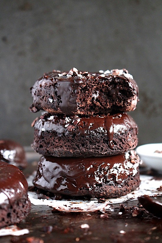 {Baked} Choc Chip Mocha Donuts with Salted Dark Chocolate Espresso Glaze {Gluten Free - Dairy Free - Refined Sugar Free - Low Carb - Vegan - Keto - Paleo} - www.betterwithcake.com