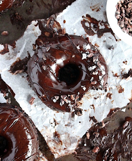 {Baked} Choc Chip Mocha Donuts with Salted Dark Chocolate Espresso Glaze {Gluten Free - Dairy Free - Refined Sugar Free - Low Carb - Vegan - Keto - Paleo} - www.betterwithcake.com