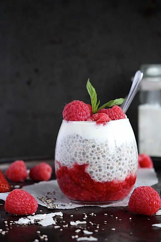 Raspberry Cream Chia Pudding with Smashed Raspberries {Gluten Free, Dairy Free, Sugar Free, Low Carb, Vegan Keto & Paleo Friendly} - www.betterwithcake.com