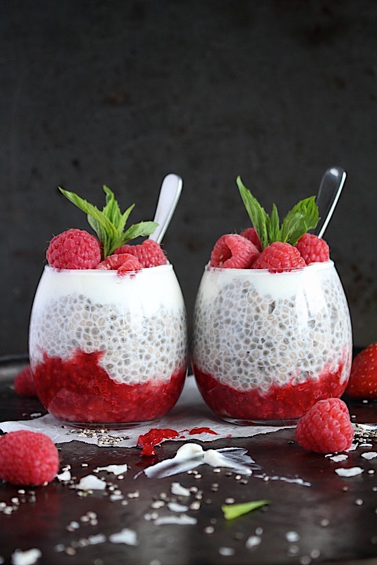 Raspberry Cream Chia Pudding with Smashed Raspberries {Gluten Free, Dairy Free, Sugar Free, Low Carb, Vegan Keto & Paleo Friendly} - www.betterwithcake.com