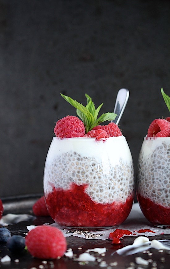 Raspberry Cream Chia Pudding with Smashed Raspberries {Gluten Free, Dairy Free, Sugar Free, Low Carb, Vegan Keto & Paleo Friendly} - www.betterwithcake.com