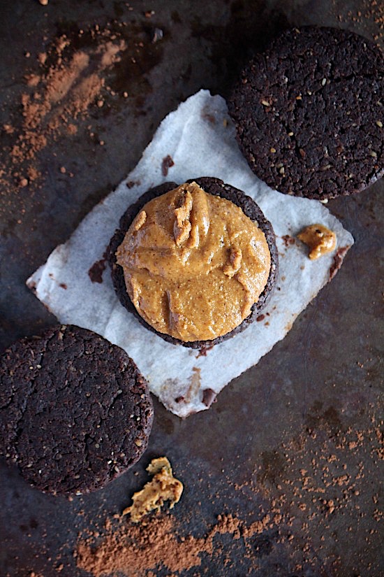 Salted Dark Chocolate Almond Butter Cookie Sandwiches {Keto - Gluten Free - Dairy Free - Egg Free - Low Carb - Vegan - Paleo} - www.betterwithcake.com