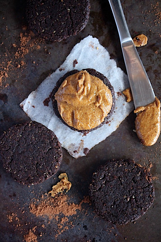 Salted Dark Chocolate Almond Butter Cookie Sandwiches {Keto - Gluten Free - Dairy Free - Egg Free - Low Carb - Vegan - Paleo} - www.betterwithcake.com