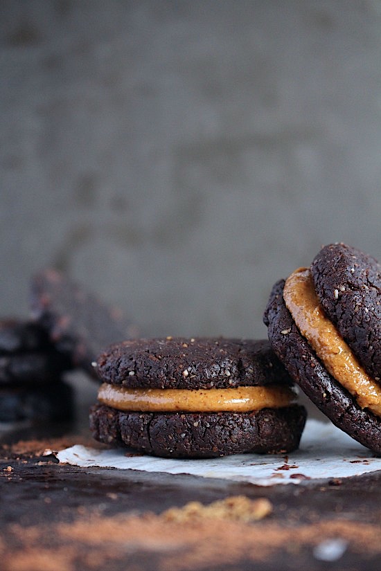 Salted Dark Chocolate Almond Butter Cookie Sandwiches {Keto - Gluten Free - Dairy Free - Egg Free - Low Carb - Vegan - Paleo} - www.betterwithcake.com