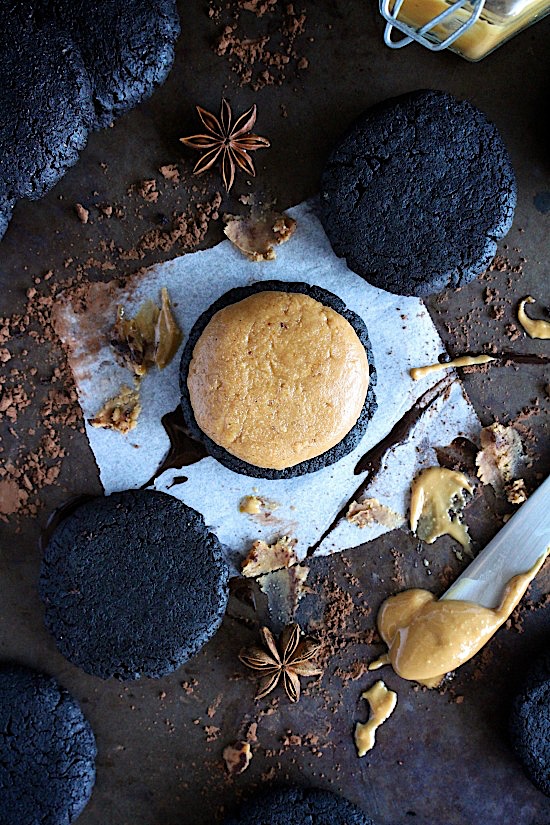 Flourless Dark Chocolate Pumpkin Spiced Peanut Butter Brookie SandwichesGluten Free - Dairy Free - Grain Free - Refined Sugar Free - Low Carb - Keto - Paleo - Vegan Friendly - www.betterwithcake.com