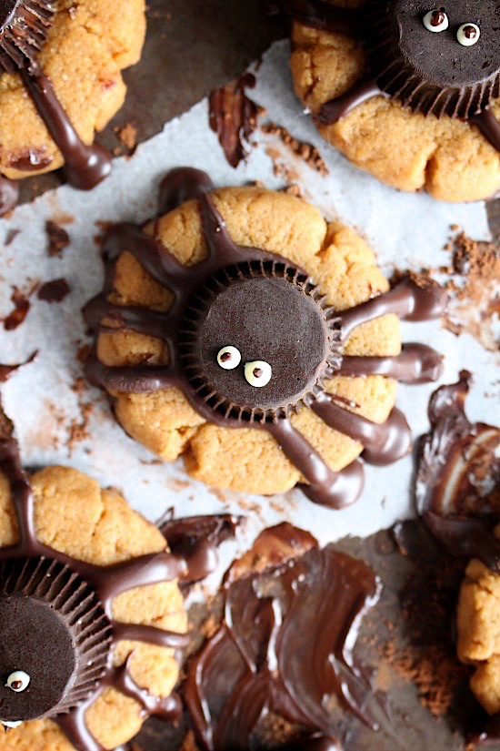 3 Ingredient Flourless Dark Chocolate Peanut Butter Spooky Spider Cookies{Gluten Free - Dairy Free - Low Carb - Keto - Vegan - Paleo Friendly} - www.betterwithcake.com
