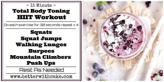 A 15 Minute {No Equipment} Total Body Toning HIIT Workout & A Blueberry Bliss Smoothie